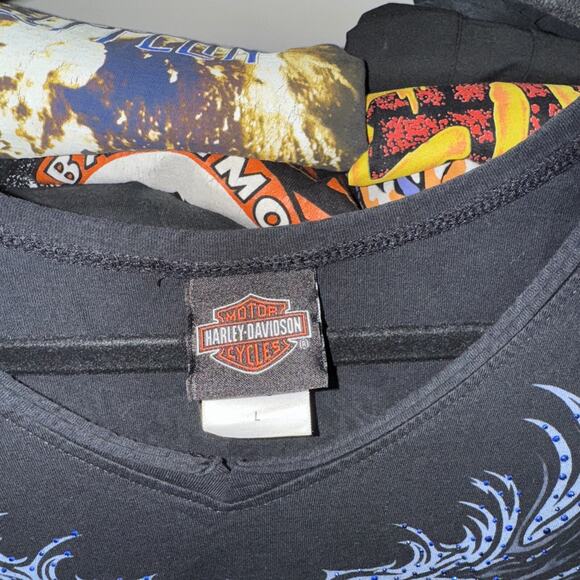Y2K Harley Davidson Women’s Illinois Eagle Bedazzled Shirt Size Large - Picture 3 of 5